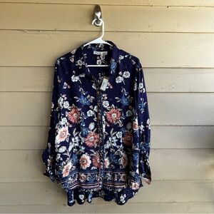 Lola P. Floral Button Down Top - Size XL - Boho Casual Modest
